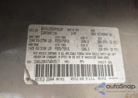 2007 Dodge Nitro Sxt z USA, uszkodzony, nr VIN 1D8GU28KX7W643517